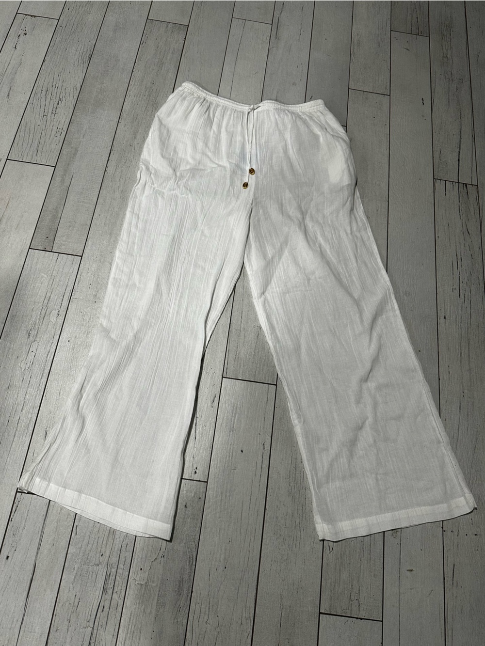 blue island White Crinkled Wide-Leg Drawstring Pants
